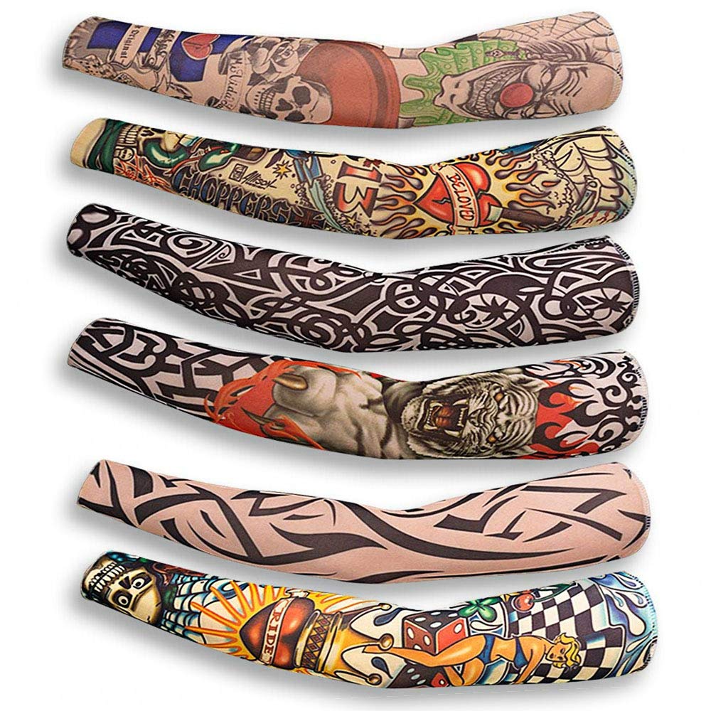 Fake Temporary Tattoo Sleeve - Full Arm Sunscreen Tattoo Sleeves Set of 6 Lifelike Designs