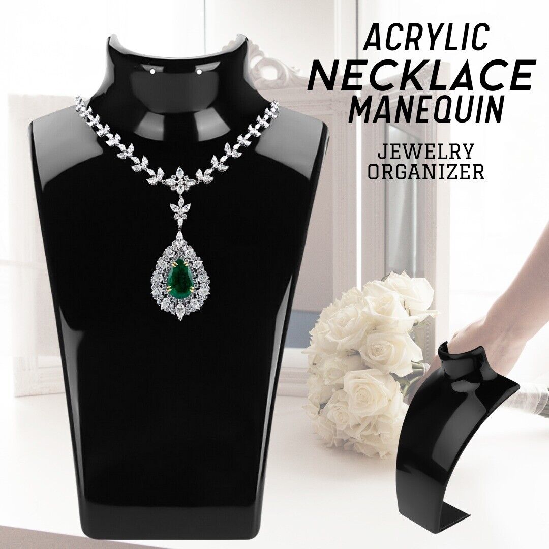 Acrylic Jewelry Display Stand - Necklace, Pendant, Earring & Chain Mannequin Bust Showcase