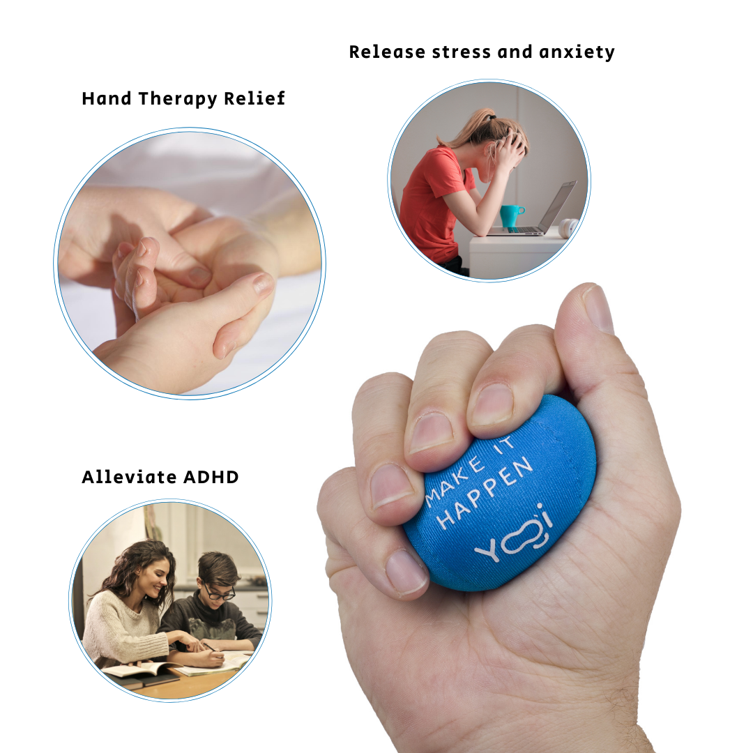 Yogi Stress Balls - Stress Ball with Finger Grip Strap, Stress Balls for Adults, Grip Strength Trainer Squeeze Balls, Anxiety Stress Relief, Fidget Handball, Squish Ball (Blue and green)