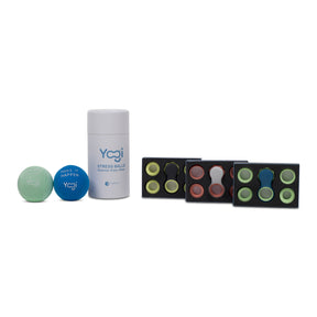 Yogi Stress Balls - Stress Ball with Finger Grip Strap, Stress Balls for Adults, Grip Strength Trainer Squeeze Balls, Anxiety Stress Relief, Fidget Handball, Squish Ball (Blue and green)