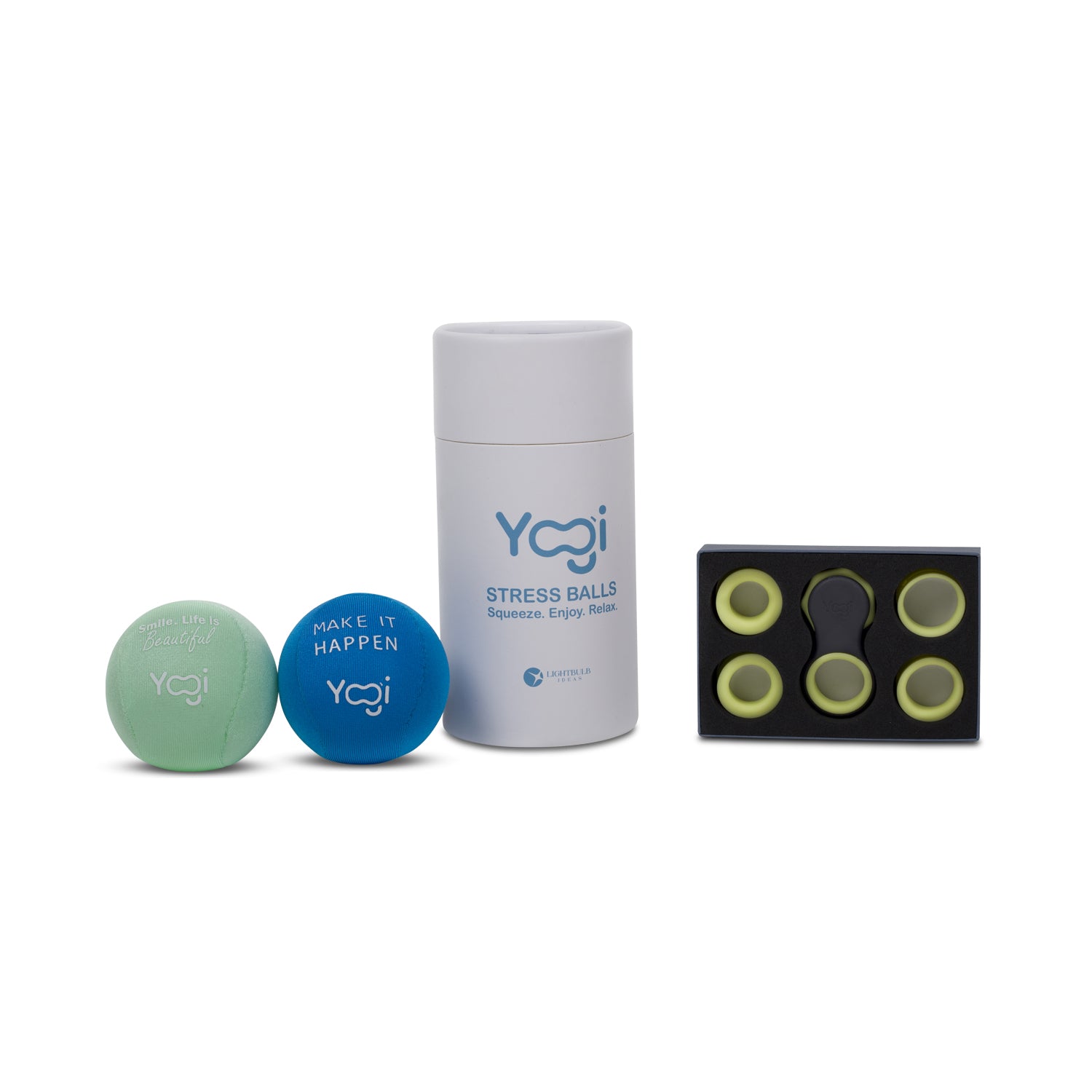 Yogi Stress Balls - Stress Ball with Finger Grip Strap, Stress Balls for Adults, Grip Strength Trainer Squeeze Balls, Anxiety Stress Relief, Fidget Handball, Squish Ball (Blue and green)