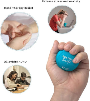 Yogi Stress Balls - Stress Ball with Finger Grip Strap, Stress Balls for Adults, Grip Strength Trainer Squeeze Balls, Anxiety Stress Relief, Fidget Handball, Squish Ball