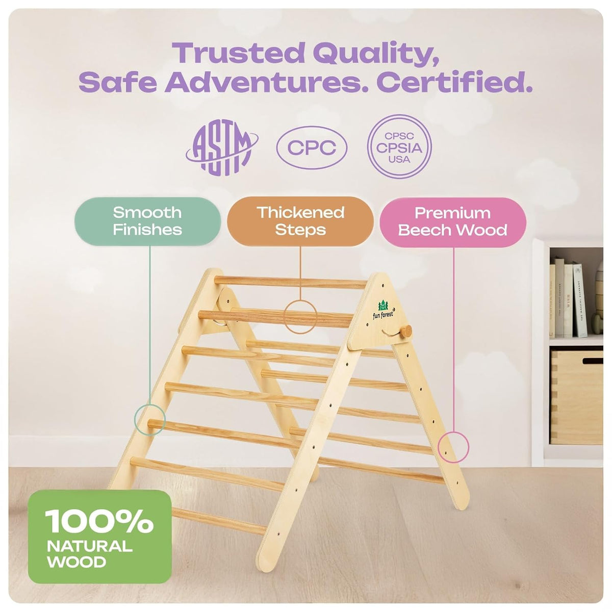 FUN FOREST 8-in-1 Pikler Triangle Set, Real Wood Montessori Climbing Set, Foldable Toddler Climbing Toys Indoor