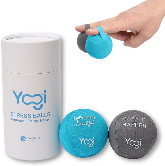 Yogi Stress Balls - Stress Ball with Finger Grip Strap, Stress Balls for Adults, Grip Strength Trainer Squeeze Balls, Anxiety Stress Relief, Fidget Handball, Squish Ball