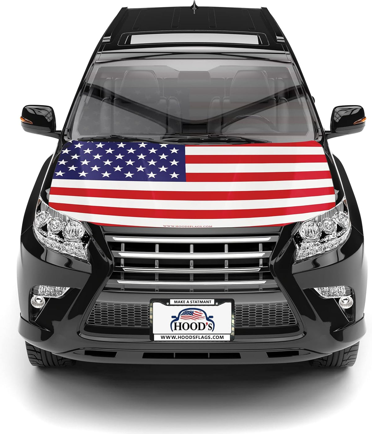 [Hood's Flags] American Flag Car Hood Cover 63"x47" (120x160cm) - Universal Fit for Trucks, Car, SUV, or Van. Polyester Spandex Material, Weather-Resistant with Secure Fasteners