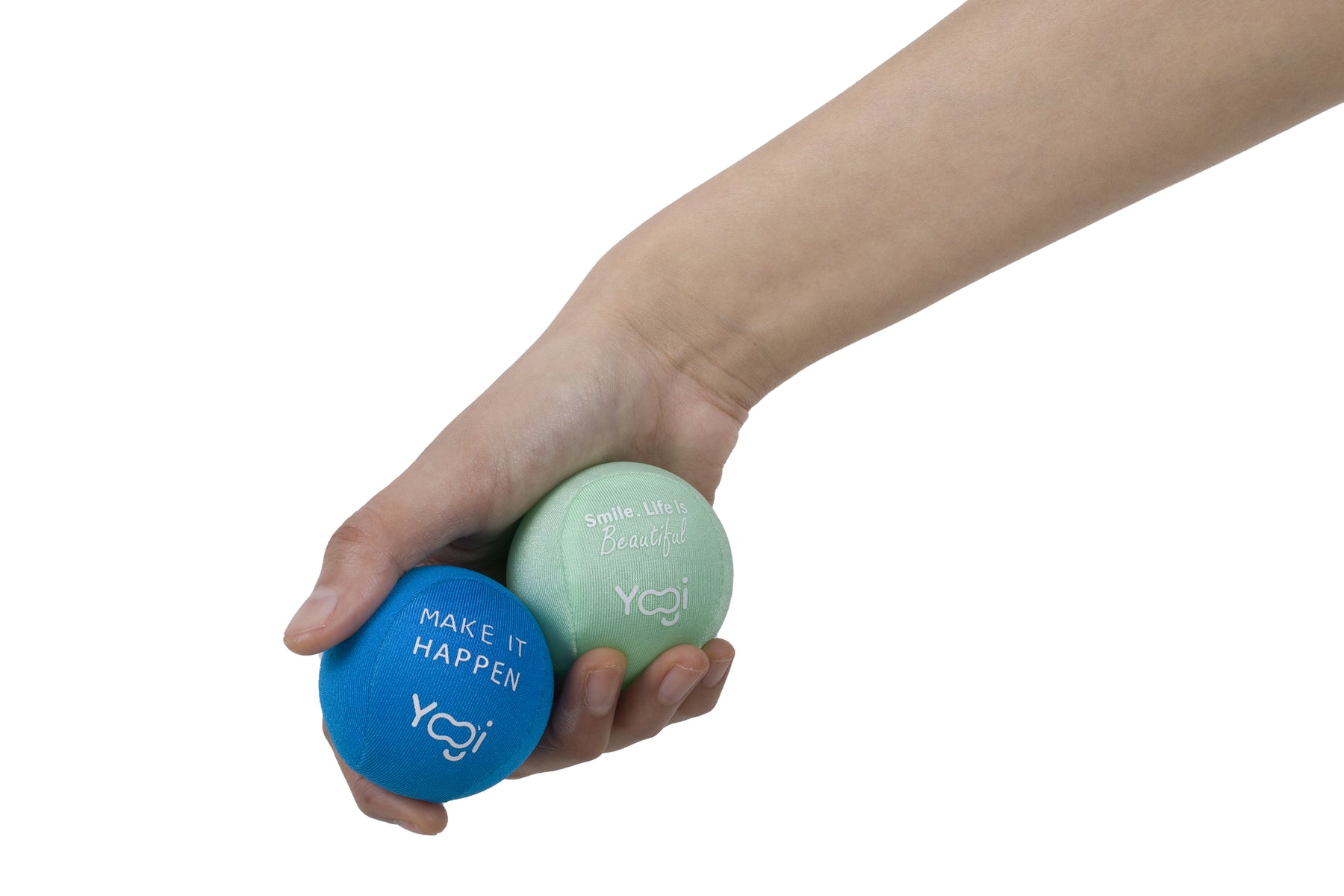 Yogi Stress Balls - Stress Ball with Finger Grip Strap, Stress Balls for Adults, Grip Strength Trainer Squeeze Balls, Anxiety Stress Relief, Fidget Handball, Squish Ball (Blue and green)