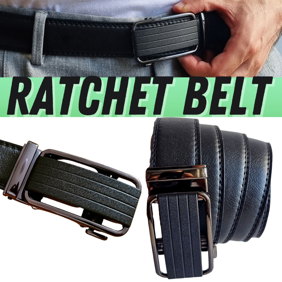 Men’s Adjustable Microfiber Leather Ratchet Belt with Slide Buckle – Durable & Stylish