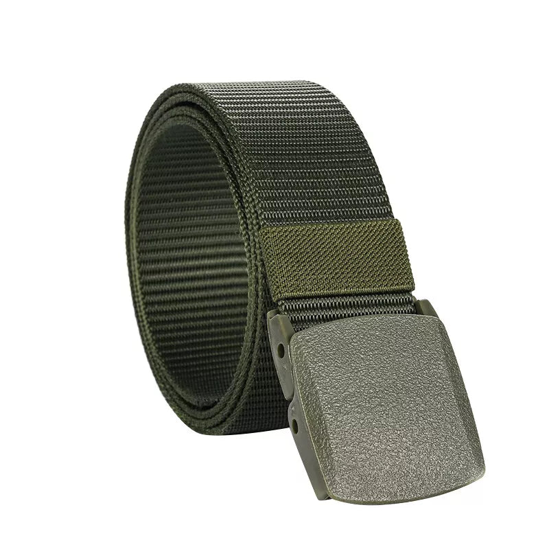 Casual Men’s Nylon Belt with Plastic Cam Buckle – Green Tactical Belt for Everyday Work, Study, and Outdoor Use