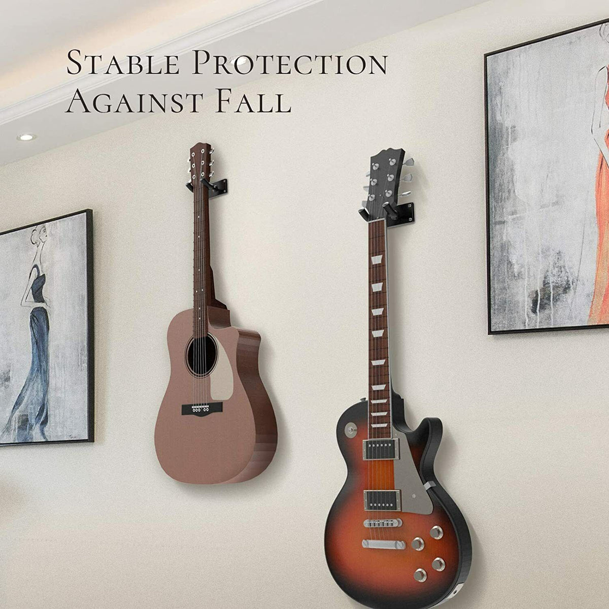 2-Pack Guitar Hook Hangers Wall Mount Stand for Electric, Bass & Ukulele - Rack Holder