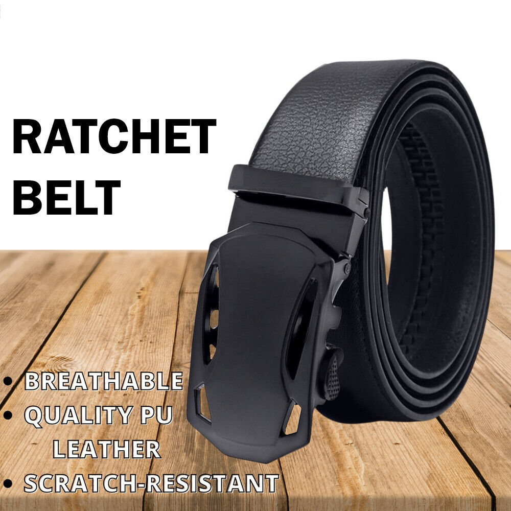 Men's Microfiber Leather Ratchet Belt with Adjustable Automatic Buckle – Stylish & Durable