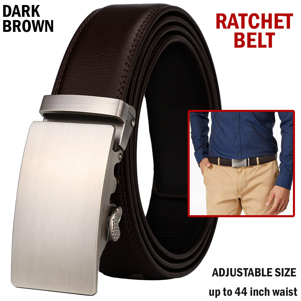 Men's Microfiber Leather Ratchet Belt with Adjustable Automatic Buckle – Brown