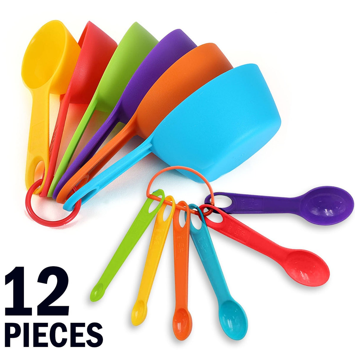 12-Piece Multi-Color Measuring Cups and Spoons Set – BPA-Free Plastic Kitchen Tools for Baking & Cooking