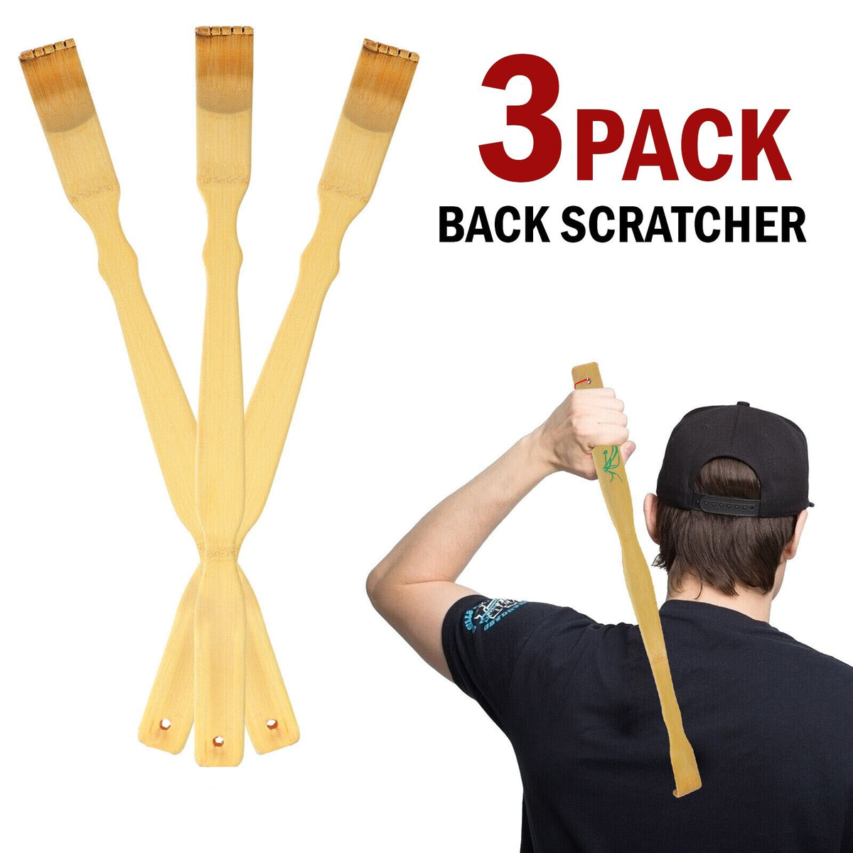 3PCS Natural Bamboo Back Scratcher – Long Handle Handcrafted Itch Relief Tool for Hard-to-Reach Areas